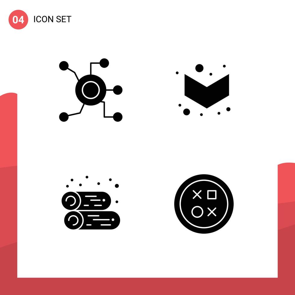 Mobile Interface Solid Glyph Set of 4 Pictograms of data countryside circle down firewood Editable Vector Design Elements