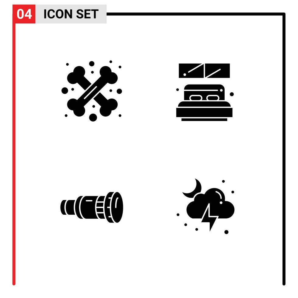 Editable Vector Line Pack of 4 Simple Solid Glyphs of bone cam halloween hotel camera Editable Vector Design Elements