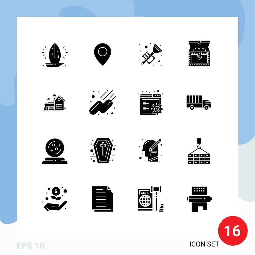 Pictogram Set of 16 Simple Solid Glyphs of home reward horns gold box Editable Vector Design Elements