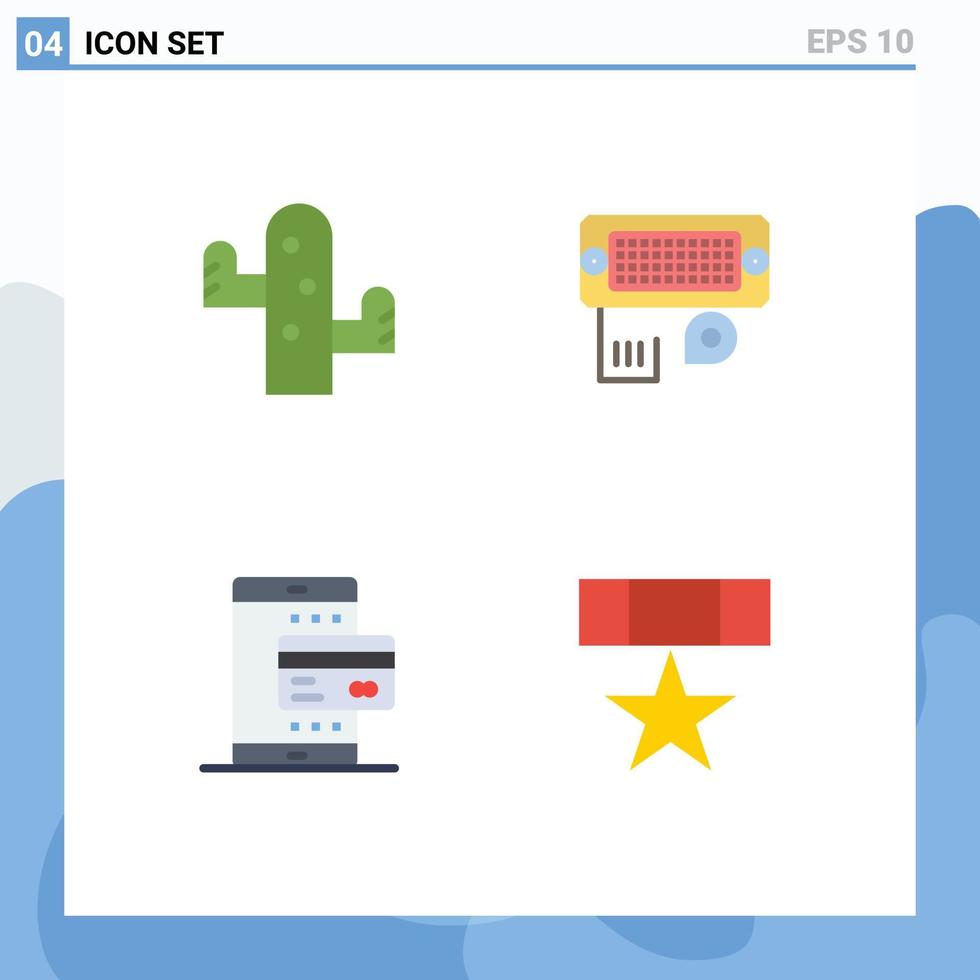 Group of 4 Modern Flat Icons Set for cactus mobile plant data payment Editable Vector Design Elements