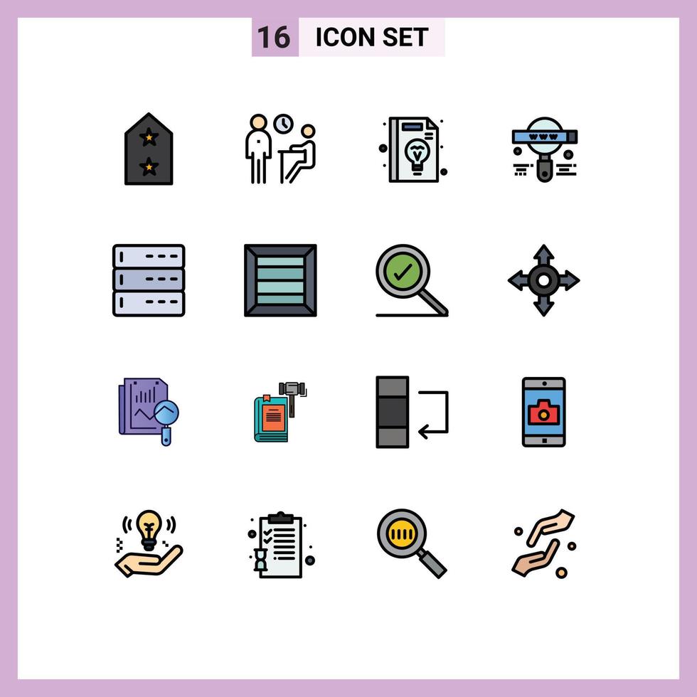 Group of 16 Modern Flat Color Filled Lines Set for admin search questionnaire find idea Editable Creative Vector Design Elements