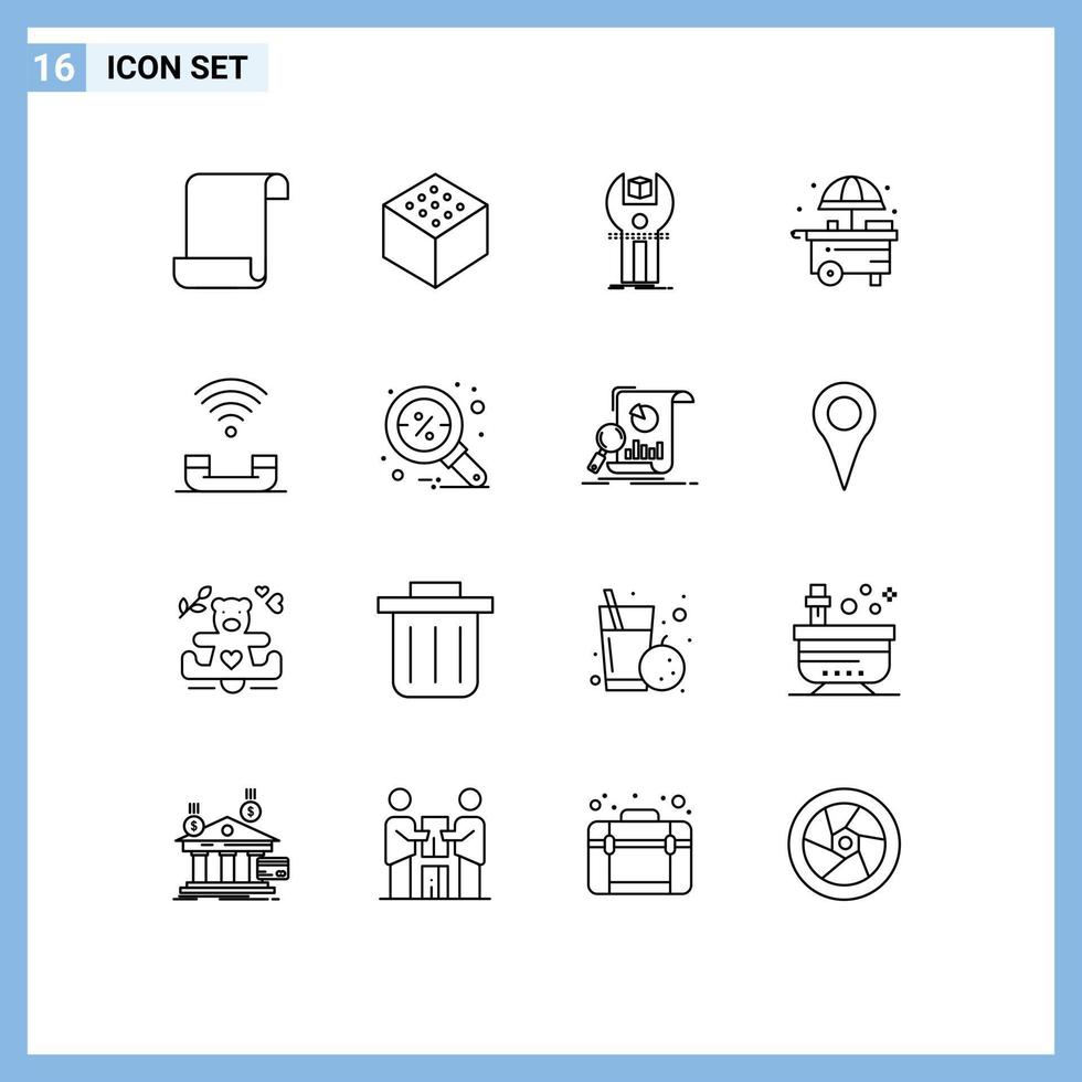 Group of 16 Outlines Signs and Symbols for telephone productivity kit help shop Editable Vector Design Elements