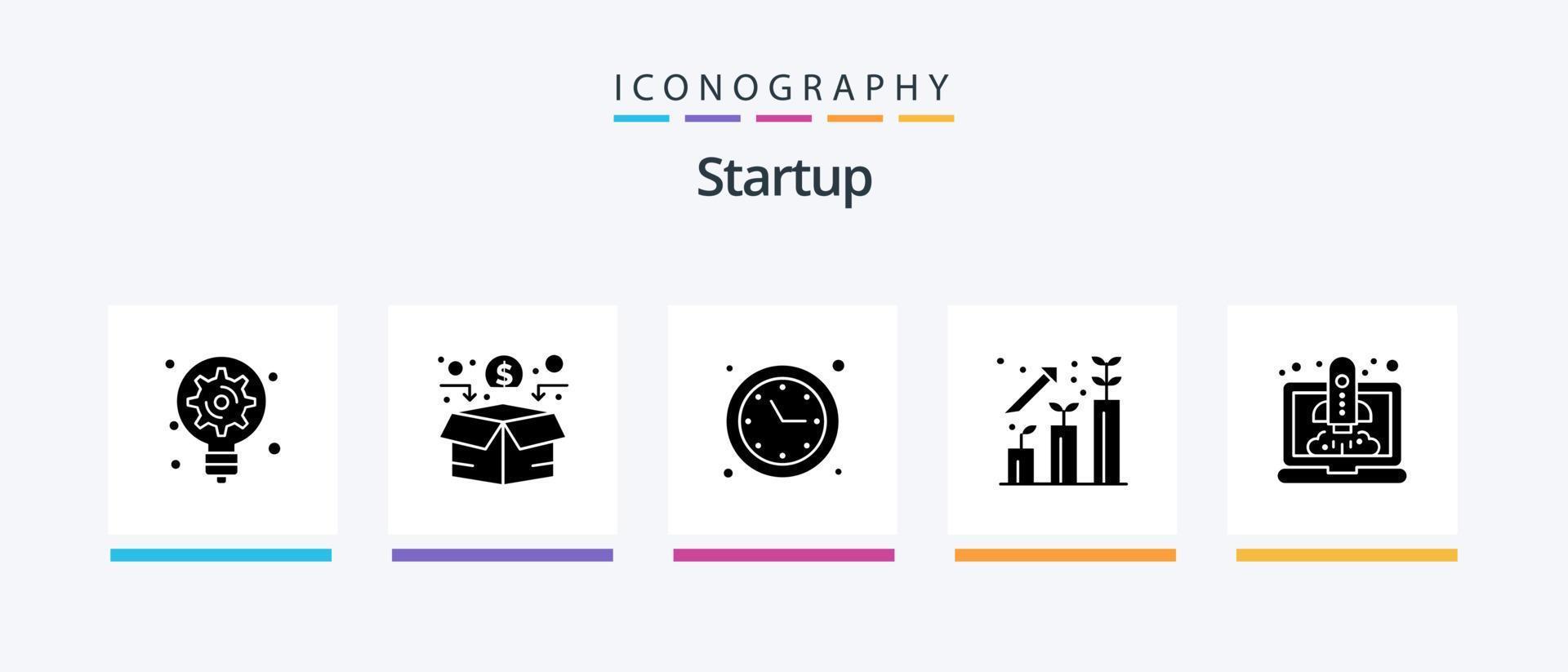 Startup Glyph 5 Icon Pack Including launching. profit. clock. growth. business. Creative Icons Design vector