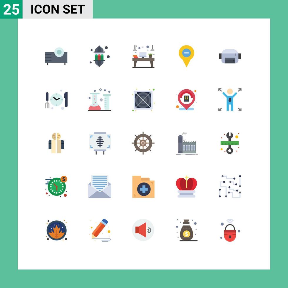 Group of 25 Flat Colors Signs and Symbols for navigation location lamp monitor workplace Editable Vector Design Elements