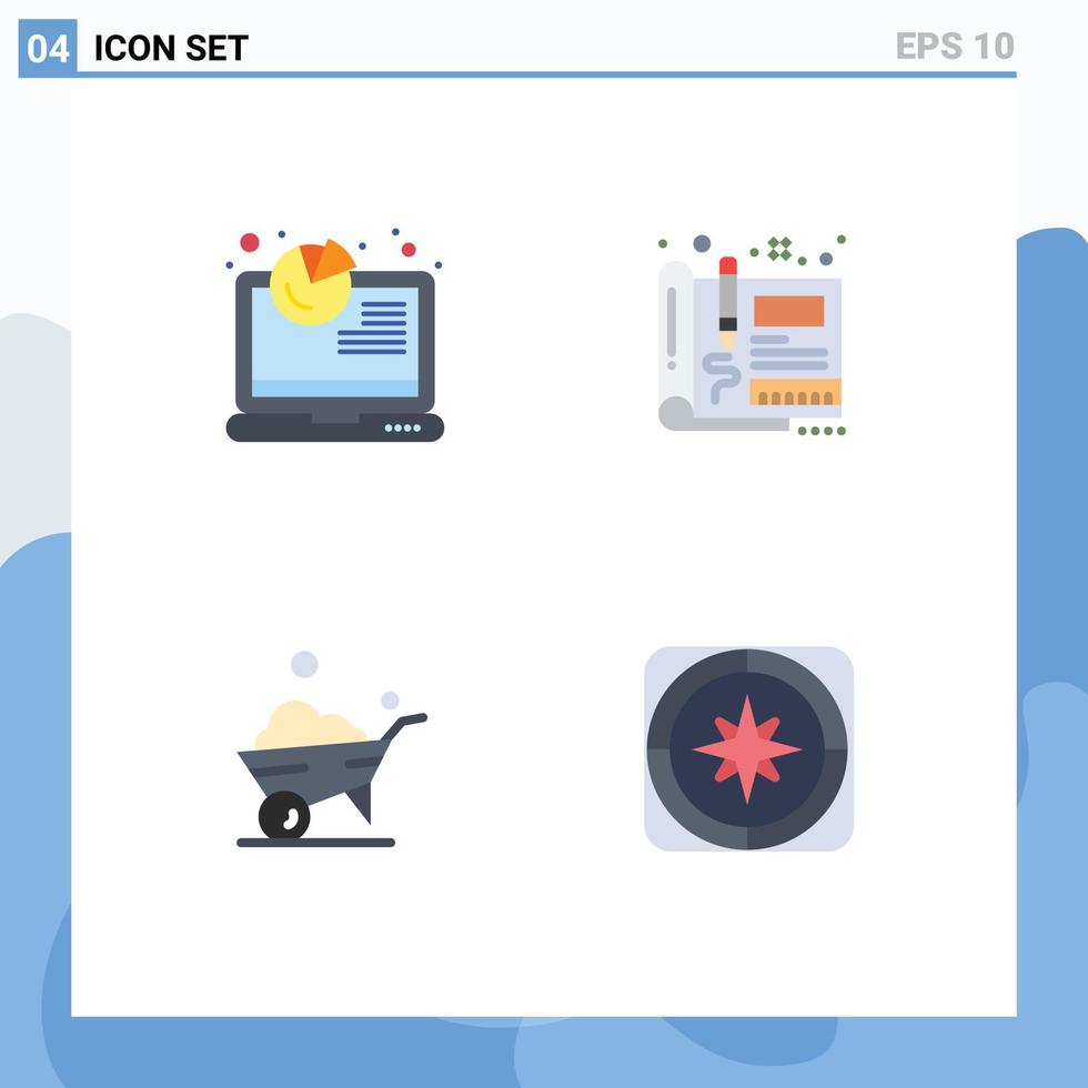 Set of 4 Vector Flat Icons on Grid for analysis one wheel analytics engineering wheel Editable Vector Design Elements