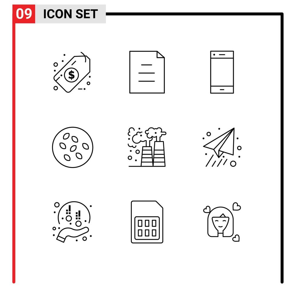 Modern Set of 9 Outlines and symbols such as pollution factory phone seamus sesame Editable Vector Design Elements