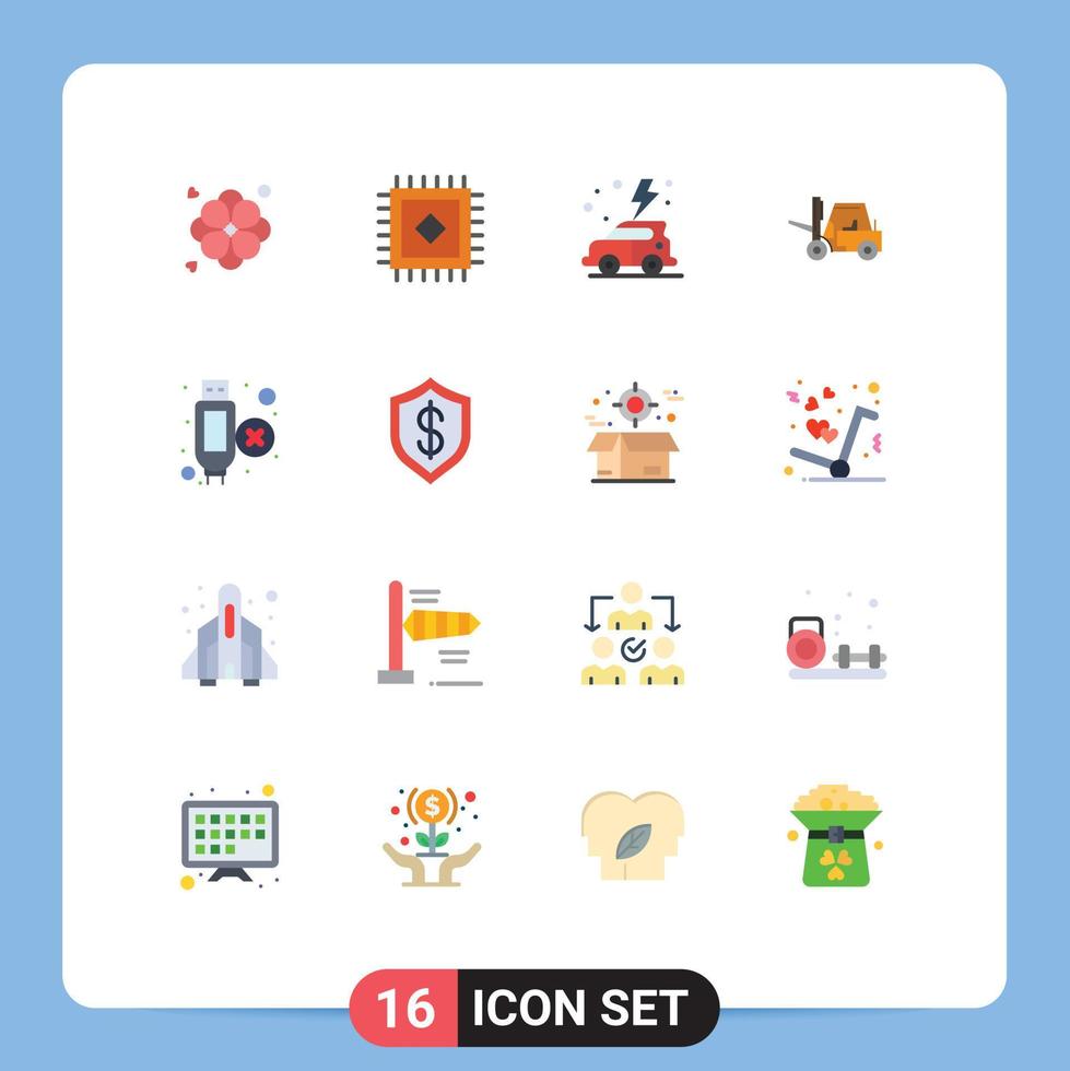 Pack of 16 creative Flat Colors of cashless hdmi car extension transport Editable Pack of Creative Vector Design Elements