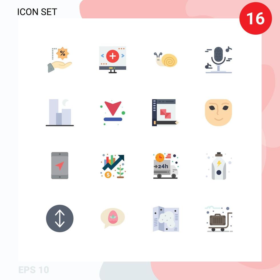 Pictogram Set of 16 Simple Flat Colors of landscape music search microphone spring Editable Pack of Creative Vector Design Elements