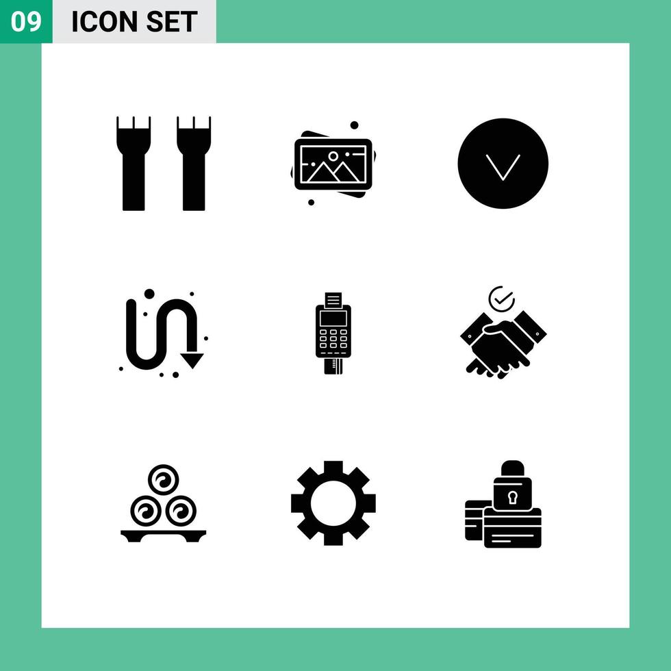 Solid Glyph Pack of 9 Universal Symbols of business turning photo indicator arrows Editable Vector Design Elements