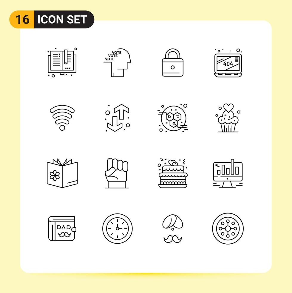 Modern Set of 16 Outlines Pictograph of servics website referendum missing security Editable Vector Design Elements