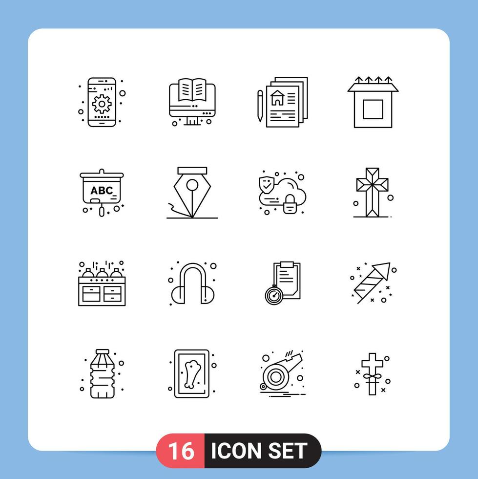 Modern Set of 16 Outlines and symbols such as freeform screen document projector install Editable Vector Design Elements