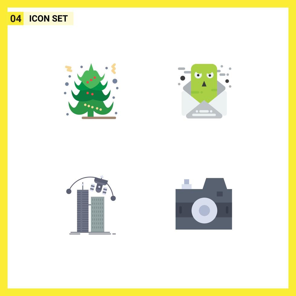 Pictogram Set of 4 Simple Flat Icons of christmas technology chat email corporation Editable Vector Design Elements