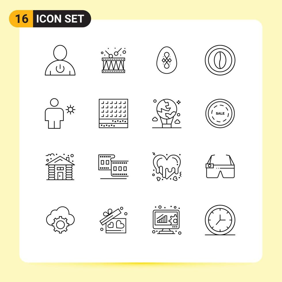 16 User Interface Outline Pack of modern Signs and Symbols of grain drink music cooking egg Editable Vector Design Elements