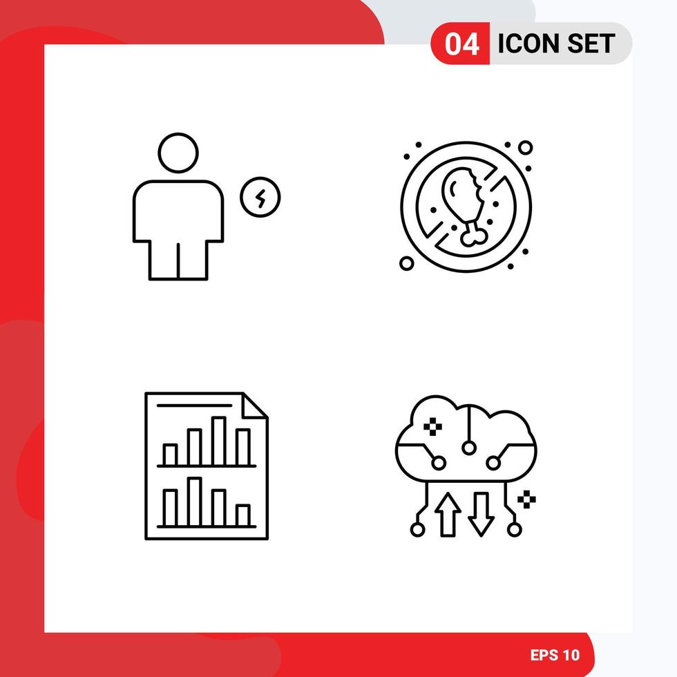 Set of 4 Modern UI Icons Symbols Signs for avatar bars energy diet page Editable Vector Design Elements