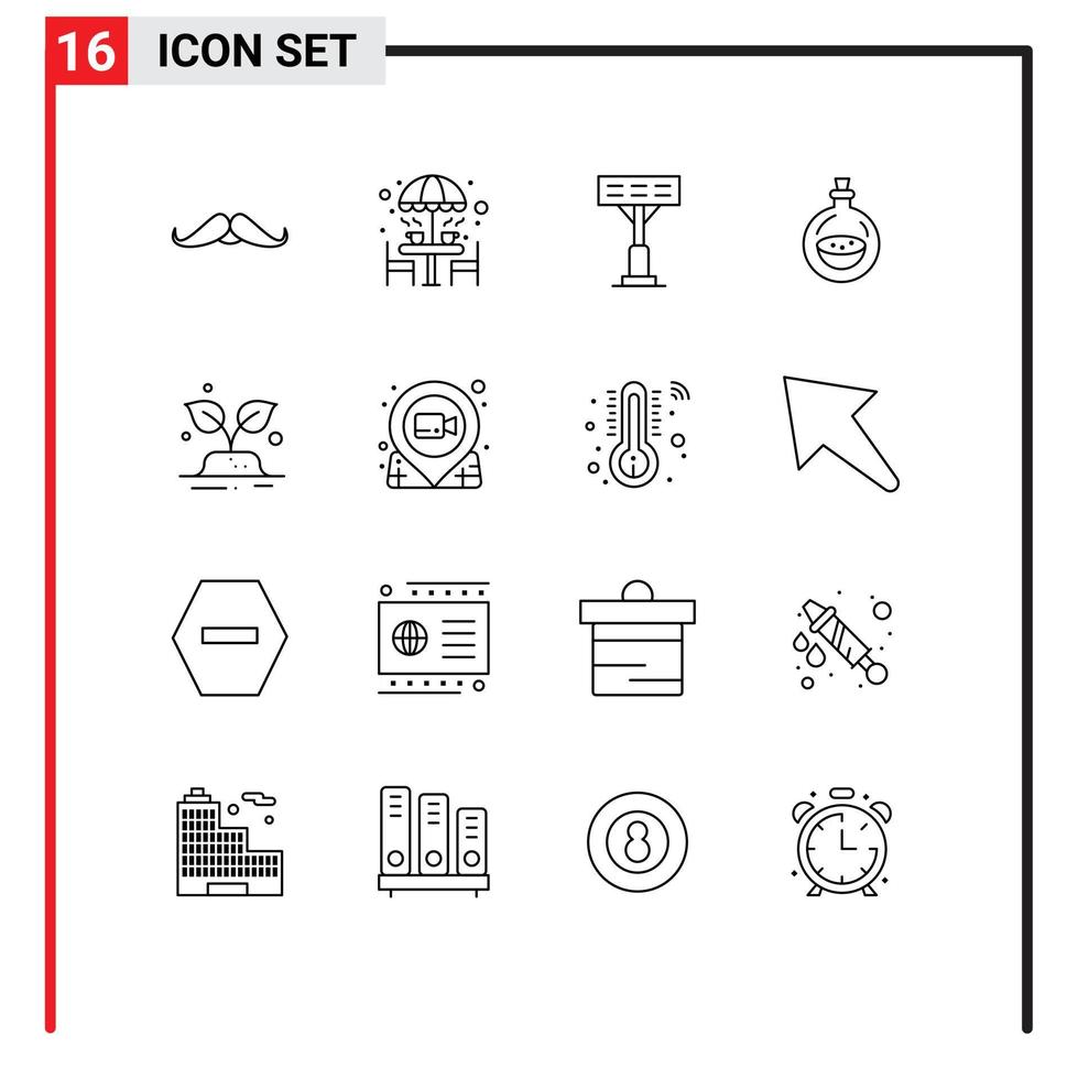 16 Universal Outline Signs Symbols of green toilette table bottle stadium Editable Vector Design Elements