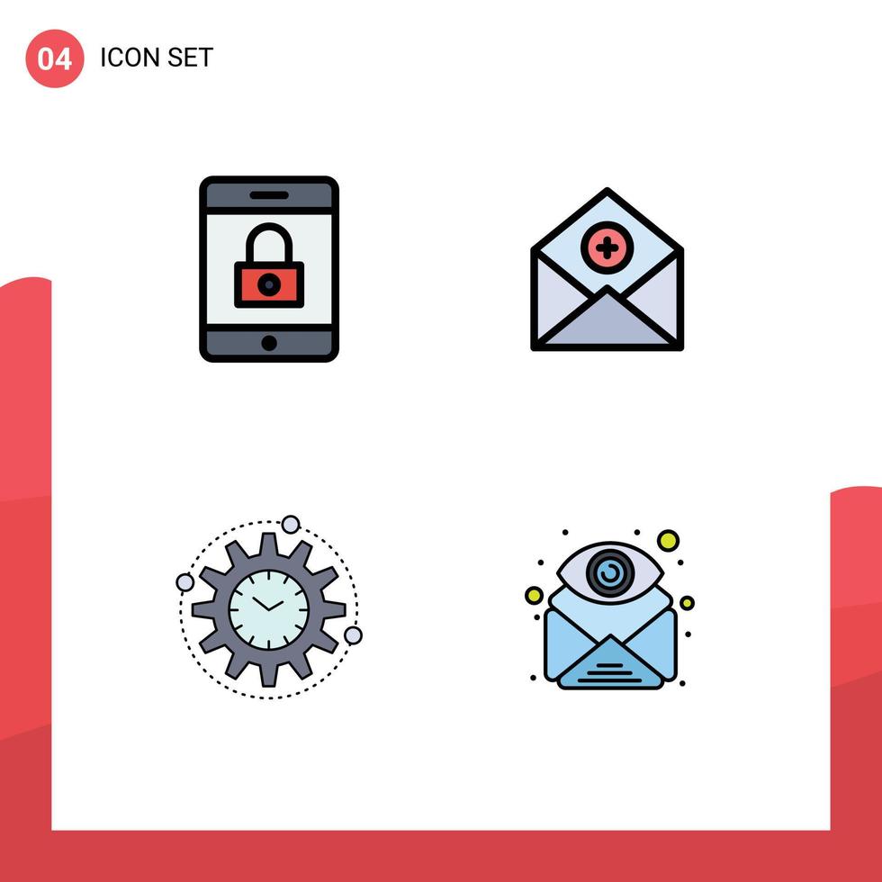 Editable Vector Line Pack of 4 Simple Filledline Flat Colors of encryption efficiency add communication processing Editable Vector Design Elements