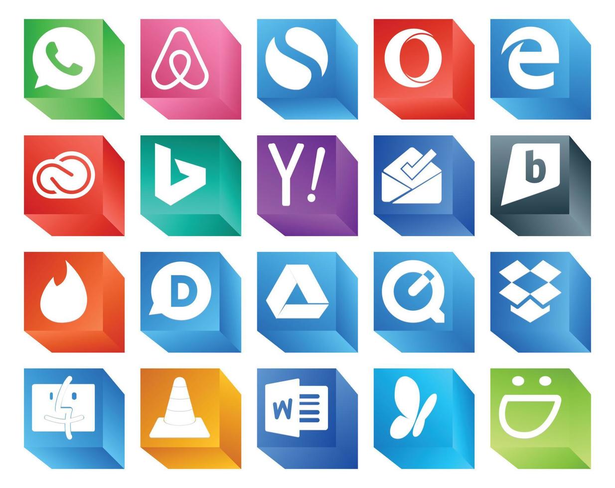 20 social medios de comunicación icono paquete incluso Dropbox google conducir bing Disqus cometa brillante vector