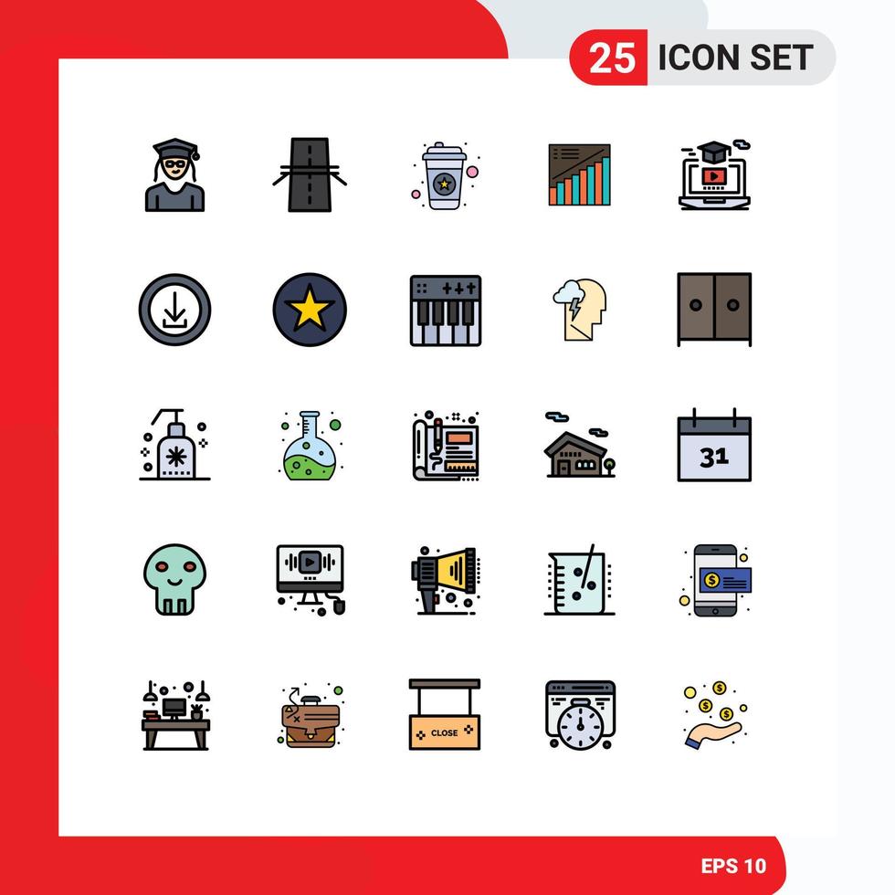 Modern Set of 25 Filled line Flat Colors and symbols such as sales analytics highway graph drink Editable Vector Design Elements