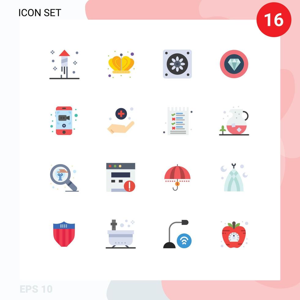 Modern Set of 16 Flat Colors and symbols such as medical mobile recording achievements video camera Editable Pack of Creative Vector Design Elements