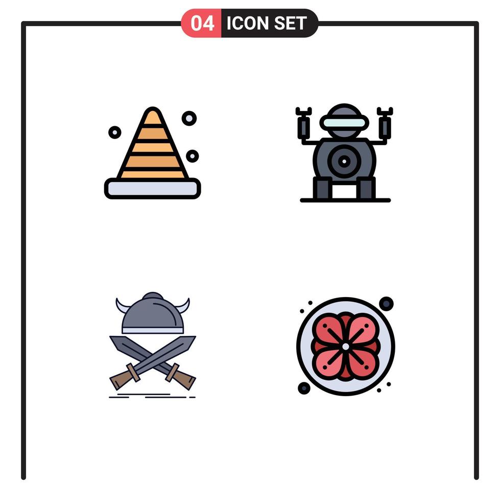 Modern Set of 4 Filledline Flat Colors Pictograph of blocker emblem road technology warrior Editable Vector Design Elements