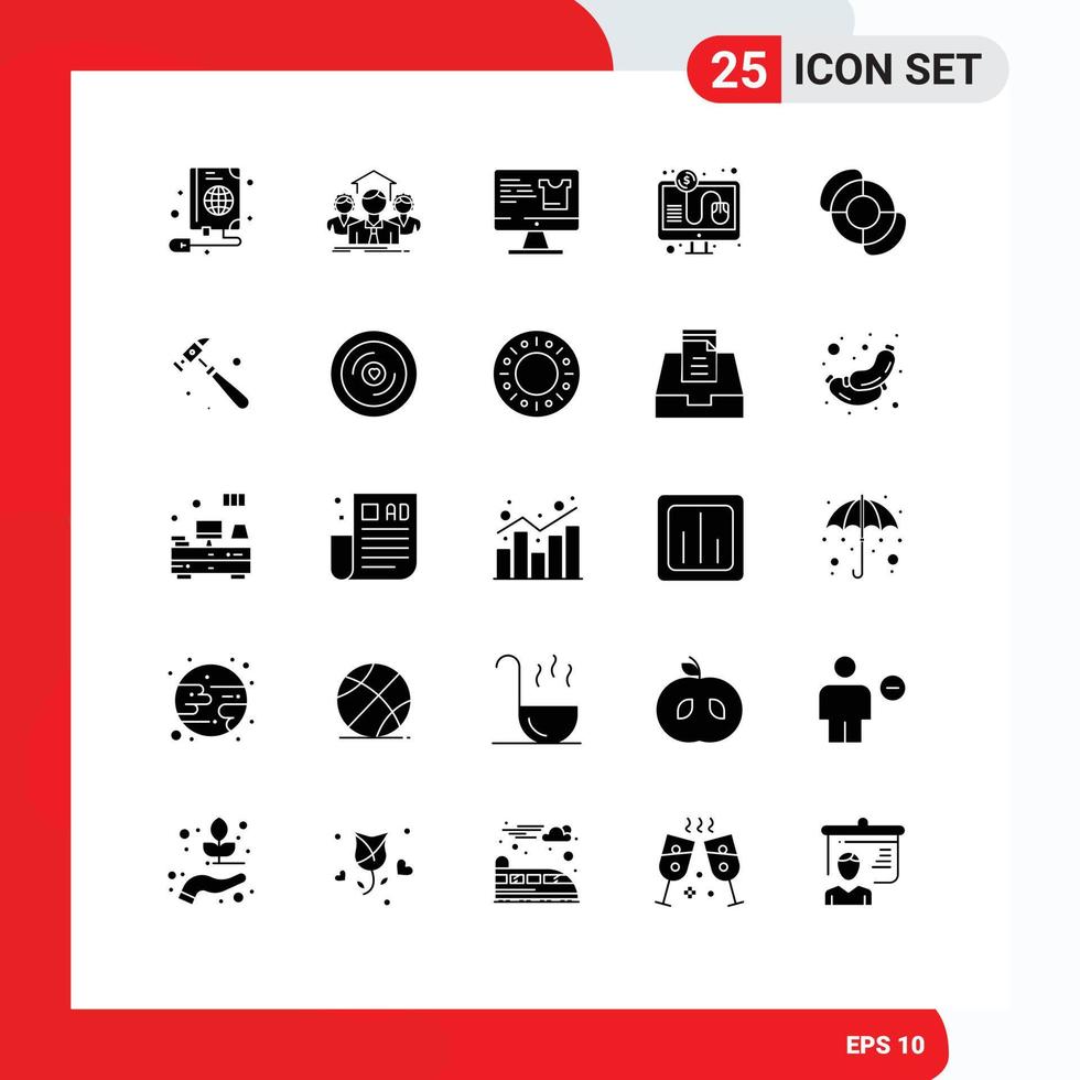 Pack of 25 creative Solid Glyphs of beach per meeting pay shopping Editable Vector Design Elements