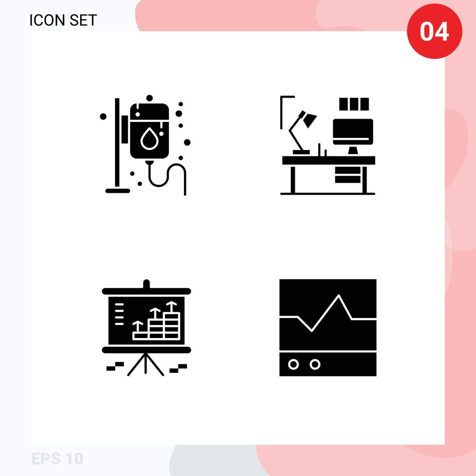 Modern Set of 4 Solid Glyphs and symbols such as drip analysis pharmacy lamp dollar Editable Vector Design Elements