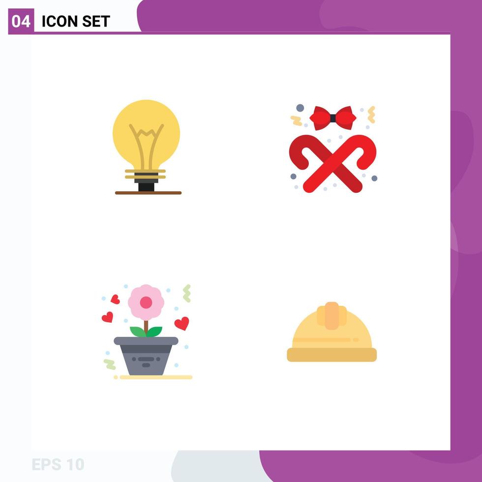 4 Universal Flat Icons Set for Web and Mobile Applications idea flower lightbulb candy romance Editable Vector Design Elements