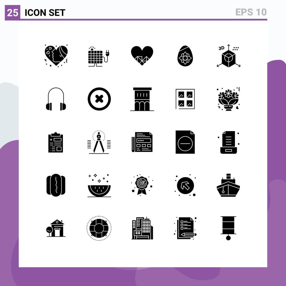 Group of 25 Modern Solid Glyphs Set for coding easter egg plug easter chocolate Editable Vector Design Elements