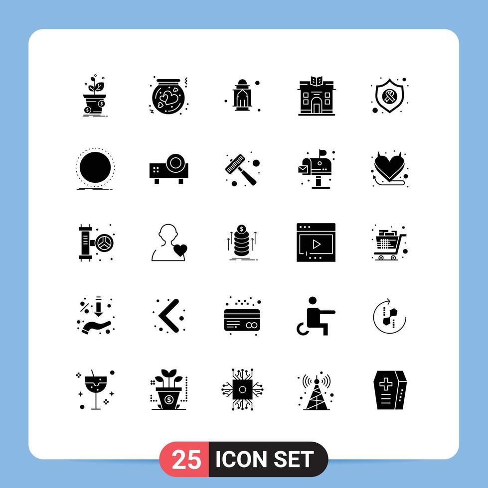 Group of 25 Solid Glyphs Signs and Symbols for life pray love moon masjid Editable Vector Design Elements