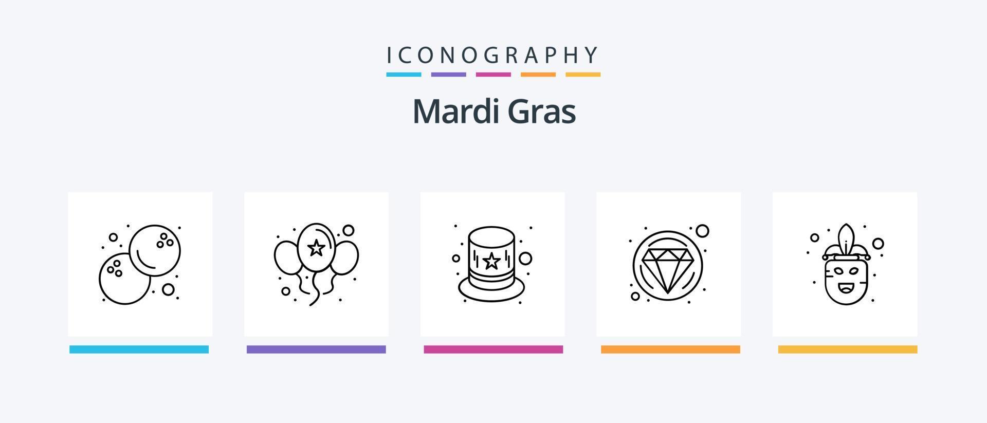 Mardi Gras Line 5 Icon Pack Including date. calendar. drink. umbrella. gras. Creative Icons Design vector