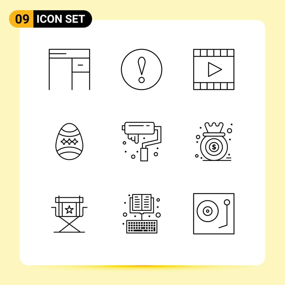 Pictogram Set of 9 Simple Outlines of arts egg media player easter bird Editable Vector Design Elements