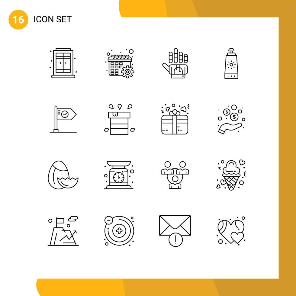 Set of 16 Modern UI Icons Symbols Signs for flag achieve golve success sunblock Editable Vector Design Elements