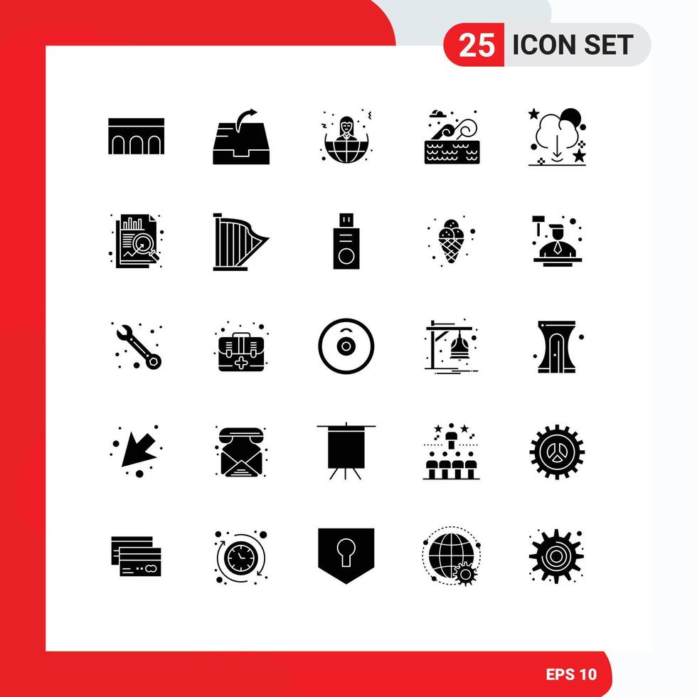 Set of 25 Modern UI Icons Symbols Signs for data holder business place water Editable Vector Design Elements