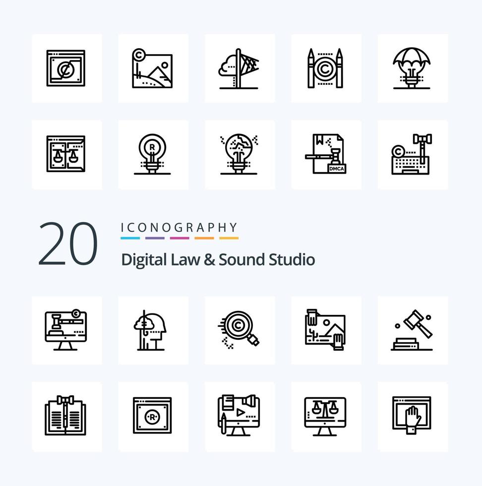 20 Digital Law And Sound Studio Line icon Pack like image distribution human contibution owner vector