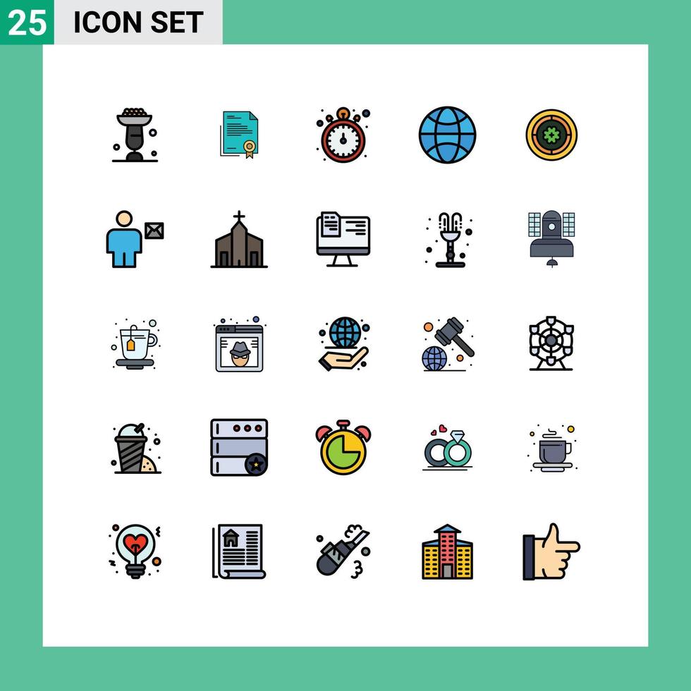 Mobile Interface Filled line Flat Color Set of 25 Pictograms of science globe legal document watch stop watch Editable Vector Design Elements