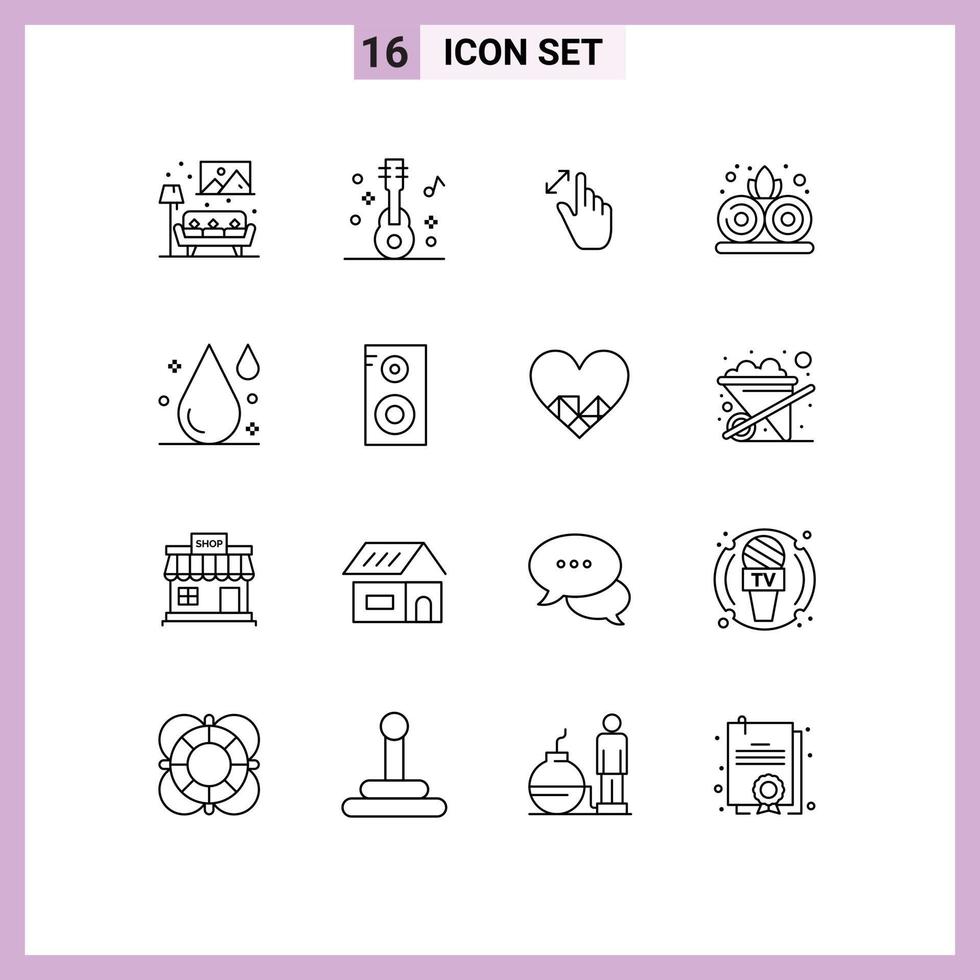 Set of 16 Modern UI Icons Symbols Signs for drink plant expand nature touch Editable Vector Design Elements