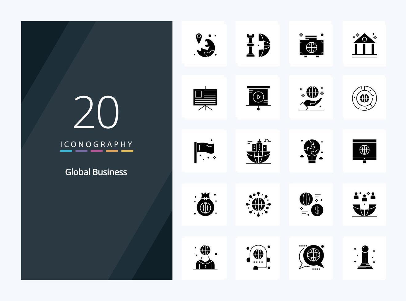 20 Global Business Solid Glyph icon for presentation vector