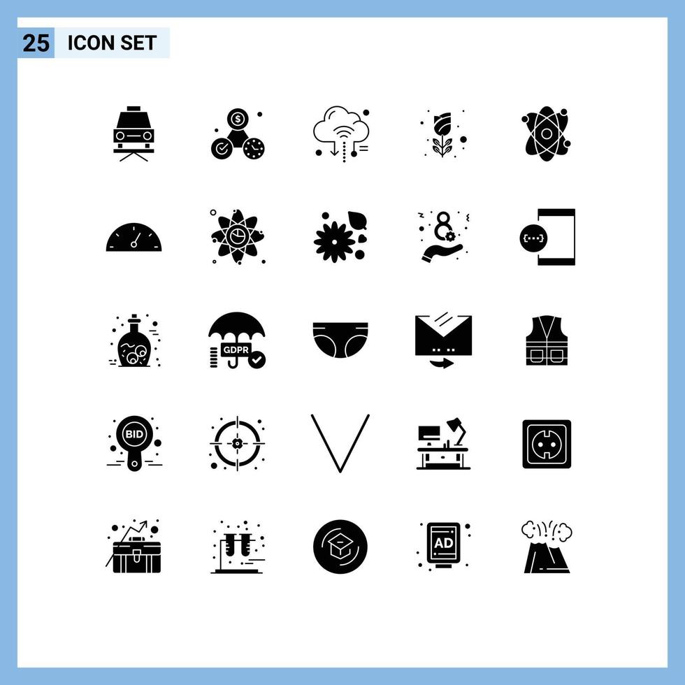 25 User Interface Solid Glyph Pack of modern Signs and Symbols of energy rose iot romance flower Editable Vector Design Elements