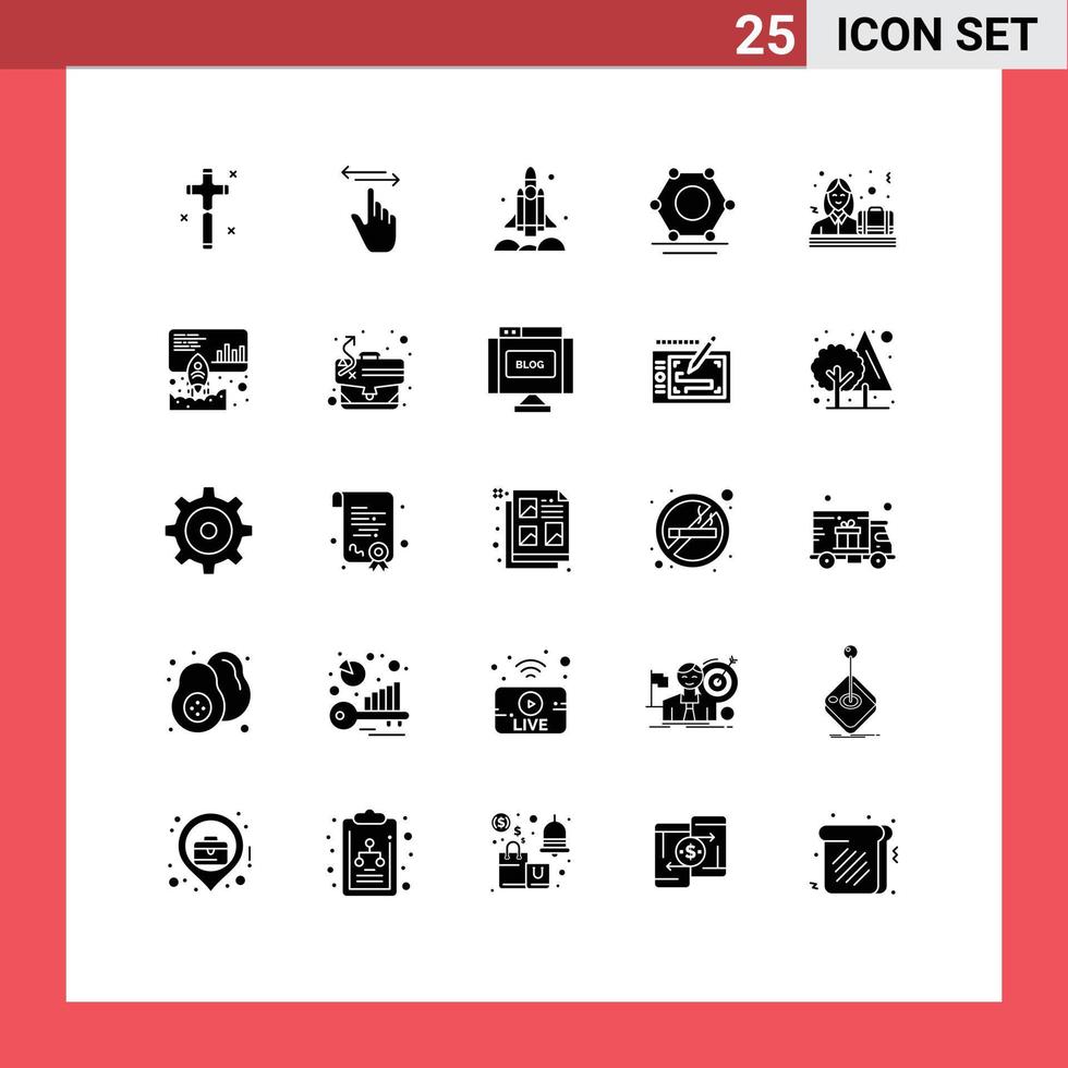 Mobile Interface Solid Glyph Set of 25 Pictograms of business network right digital transport Editable Vector Design Elements