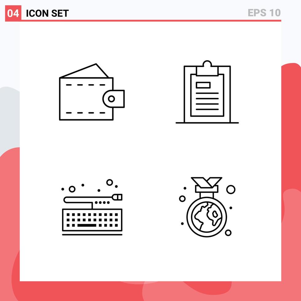 Stock Vector Icon Pack of 4 Line Signs and Symbols for accessories board wallet file keyboard Editable Vector Design Elements