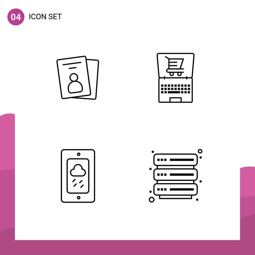 Mobile Interface Line Set of 4 Pictograms of id chalk pass ecommerce rainy Editable Vector Design Elements