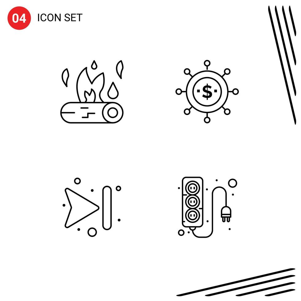 Mobile Interface Line Set of 4 Pictograms of bonfire arrows fire economics skip Editable Vector Design Elements
