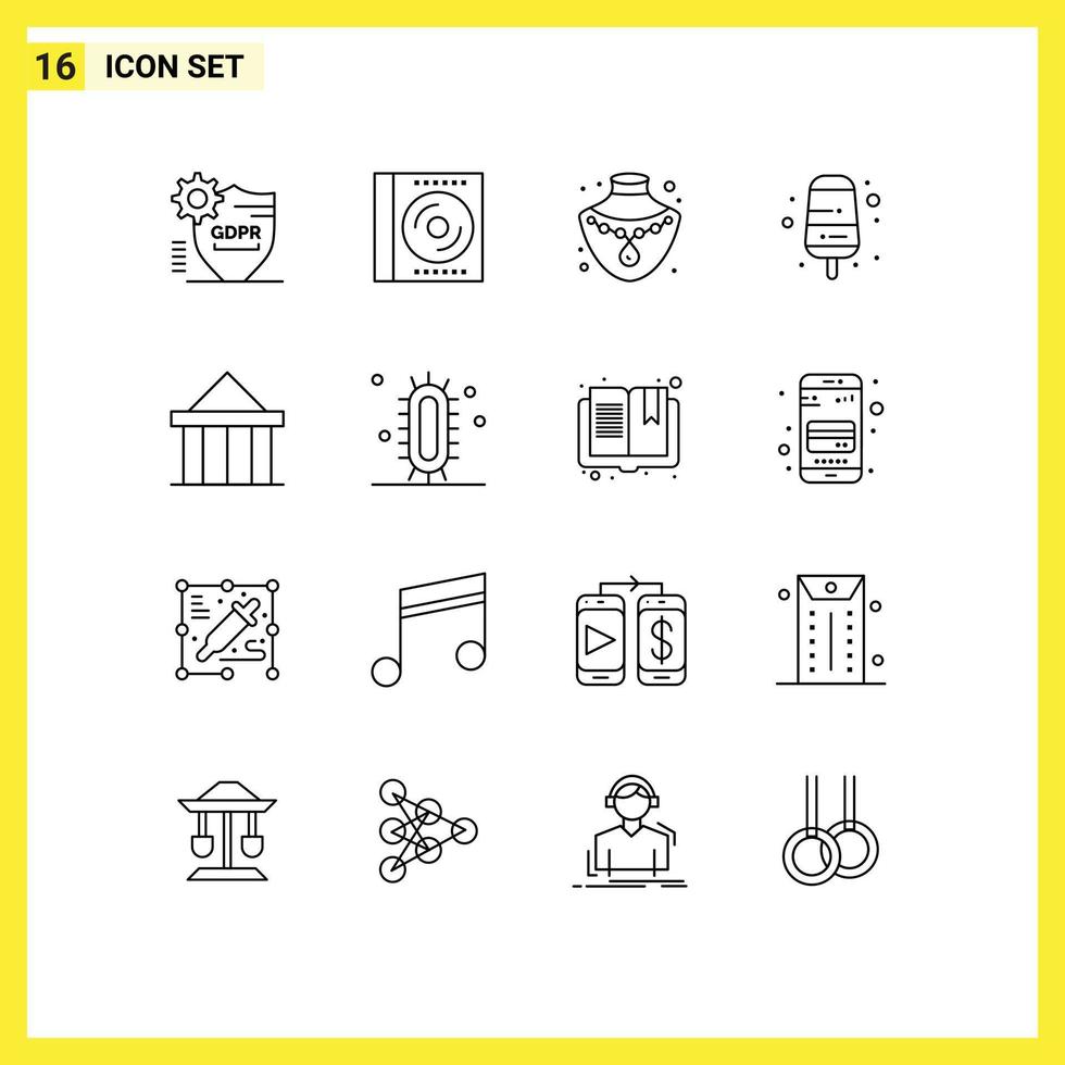 Group of 16 Outlines Signs and Symbols for citadel ice cream digital food gold Editable Vector Design Elements