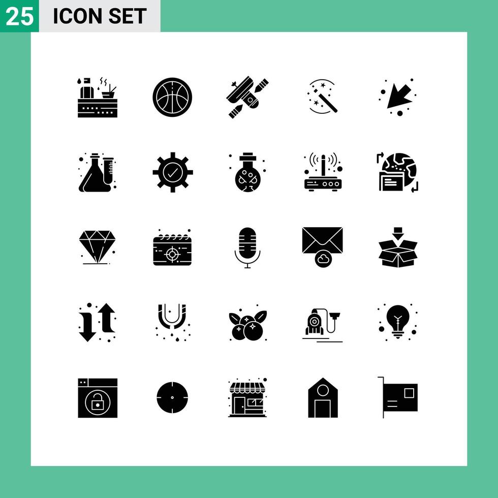 User Interface Pack of 25 Basic Solid Glyphs of left arrow radio stick solution Editable Vector Design Elements