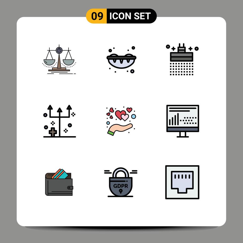 Group of 9 Filledline Flat Colors Signs and Symbols for care horror bath halloween trident eve Editable Vector Design Elements