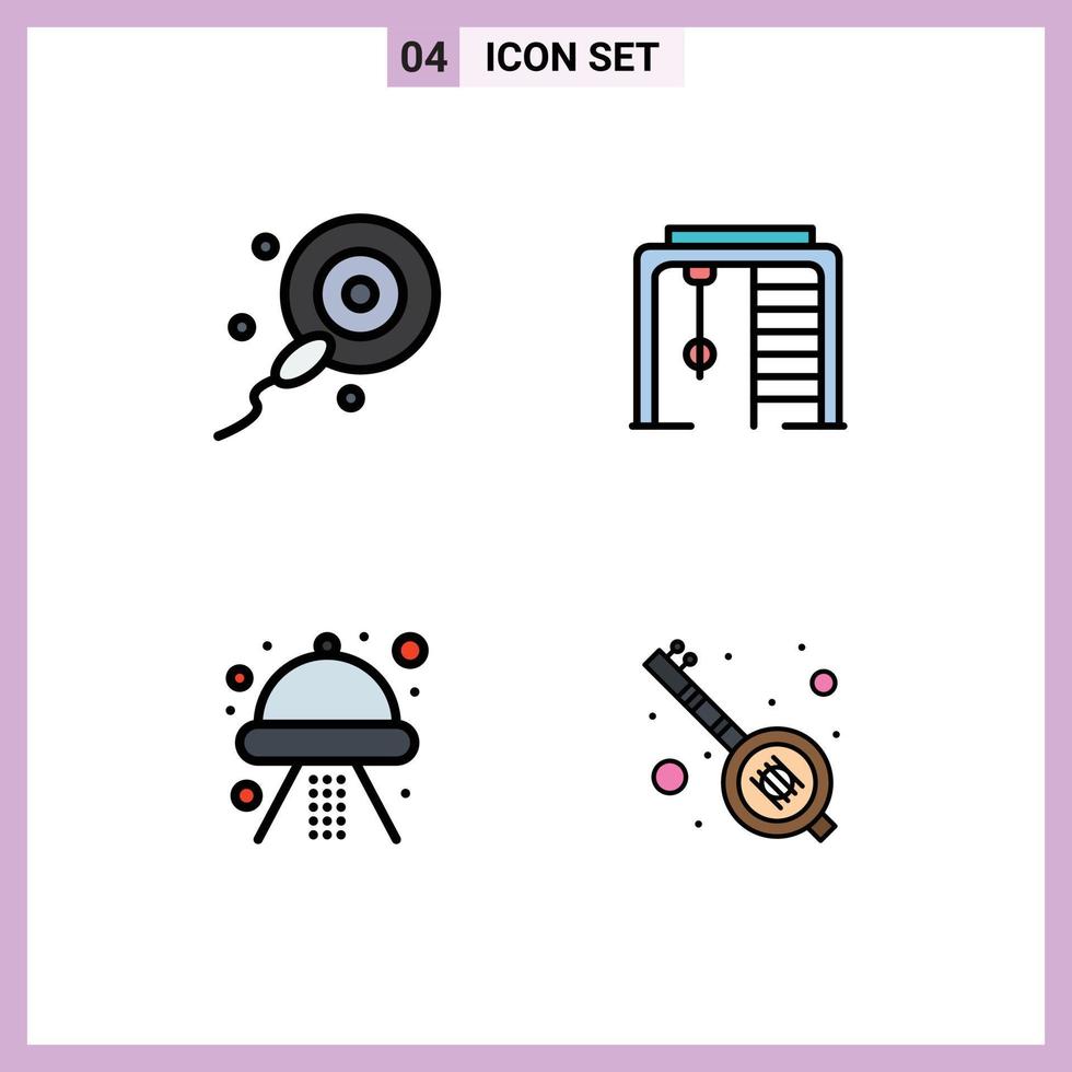 Mobile Interface Filledline Flat Color Set of 4 Pictograms of fertilization space athletic game india Editable Vector Design Elements