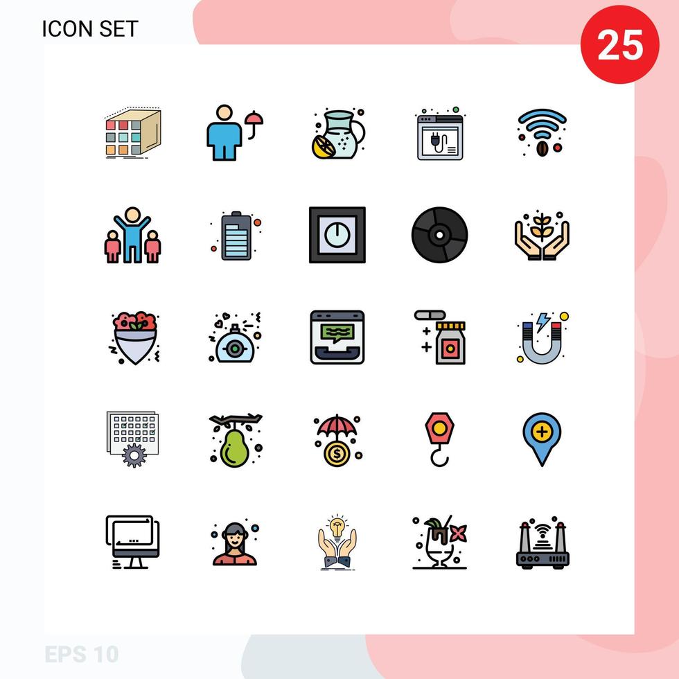 Set of 25 Modern UI Icons Symbols Signs for web internet protect browser fruit Editable Vector Design Elements