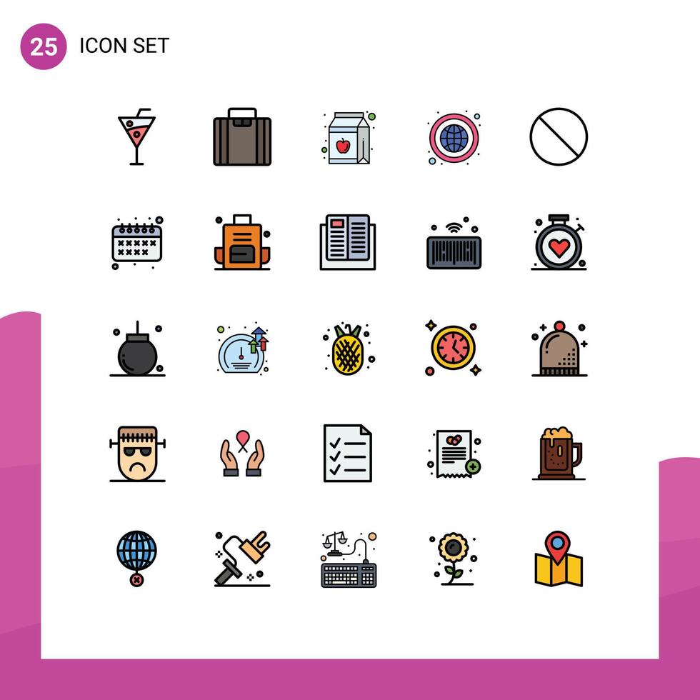 Universal Icon Symbols Group of 25 Modern Filled line Flat Colors of stop cancel juice globe global Editable Vector Design Elements