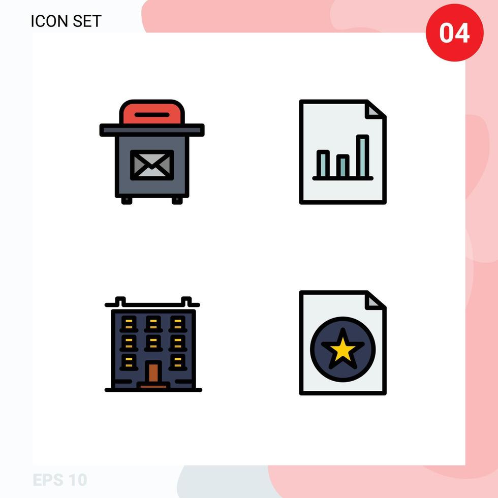 Universal Icon Symbols Group of 4 Modern Filledline Flat Colors of mail home analytics big document Editable Vector Design Elements