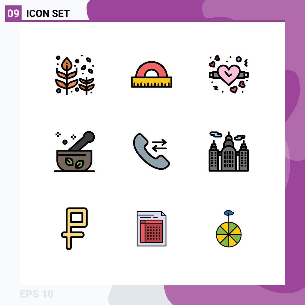 Universal Icon Symbols Group of 9 Modern Filledline Flat Colors of call soup geometry medicine hospital Editable Vector Design Elements